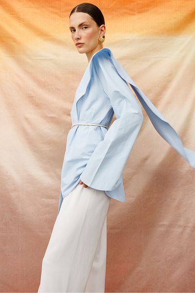KUAD Poplin Blue Blouse - Shawl Detail