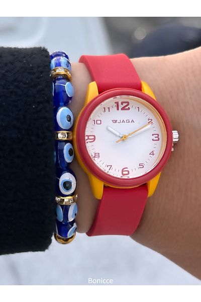 Jaga Tarafttar Colors Pool Sea Use Yellow-Red Numbered Boy Girl Child Wrist Watch+Bracelet