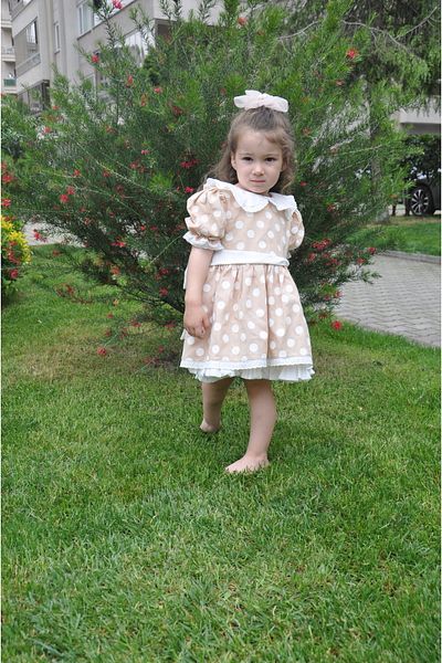 ministok Polka Dot Baby Collar Girl's Dress with Bow on the Back