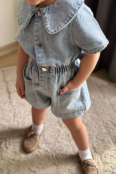 Kidmark Çocuk Modası Girl's Baby Collar Stone Short Jumpsuit