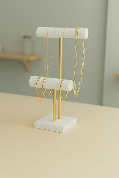 madam curie home Two Tiers Ecru Necklace and Bracelet Stand, Jewelry Stand
