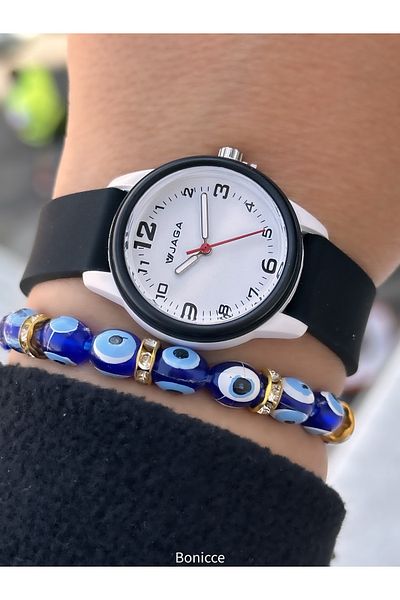 Jaga Tarafttar Colors Pool Sea Use Black Number Boys Girls Kids Wrist Watch+Bracelet