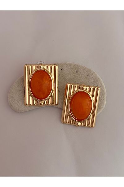 YENGEÇ Vintage Model Orange Gold Detail Earrings