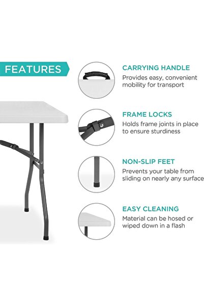 Generic Bonka 6ft 180cm Folding Plastic Table with Handle and Lock for Picnics, Parties and Camping