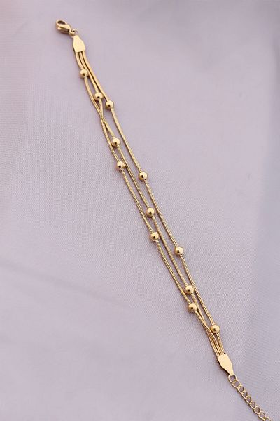 Skygo 316L Anti-Tarnish Steel Gold Color Women's Bracelet with Ball Chain - TJ-BB4171