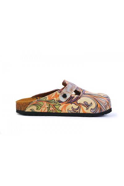 Goby Art Nouveau Leaf Pattern Printed Closed Toe Purple Sabo Women's Slippers