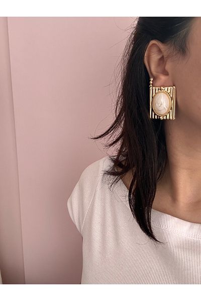 YENGEÇ Vintage Model White Gold Detail Earrings