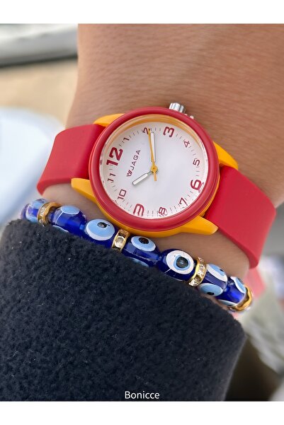 Jaga Tarafttar Colors Pool Sea Use Yellow-Red Numbered Boy Girl Child Wrist Watch+Bracelet