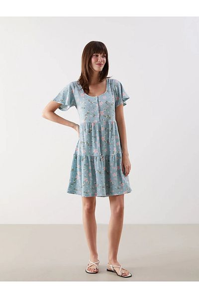 LC Waikiki Lcw Comfort Blue U Neck Floral Mini Dress