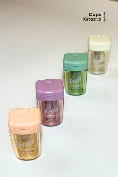 caps office Set of 4 Pastel Colored Pencil Sharpeners |   Practical Use with Lid and Container