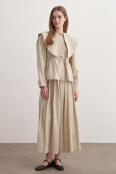 Line By Touches Tunic Buttoned and Tie-Up Skirt Suit