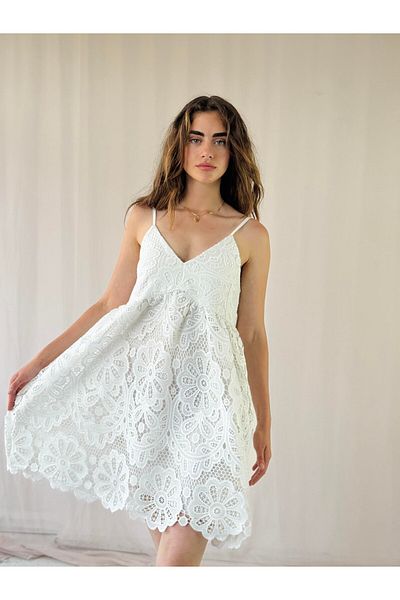 Retrobird Design June Lace Strap Mini Dress Women Ecru