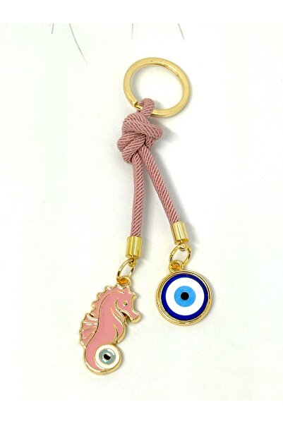 Azrua Breloc metalic cu ochi de piatră de cală de mare roz, breloc metalic cu...