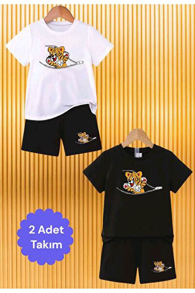 SAER 2 τεμάχια εμπριμέ παιδικό σετ με βαμβακερό μπλουζάκι και σορτς, καλοκαιρ...