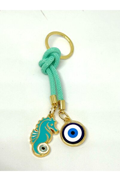 Azrua Тюркоазен морски конче с камъни, метален ключодържател, метален ключодъ...