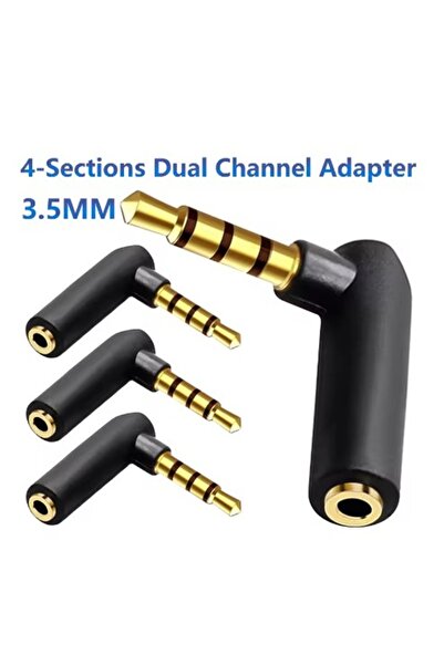 Derwell 4 Adet 3.5mm 3 Kutup 90 Derece sağ Açı Stereo Erkek Dişi Adaptör Dönü...