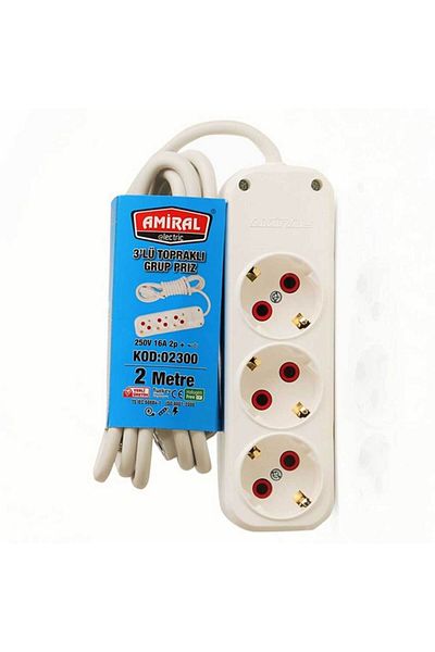 Easy Tedarik 3-Plus Grounded Group Socket with 2 Meter Cable