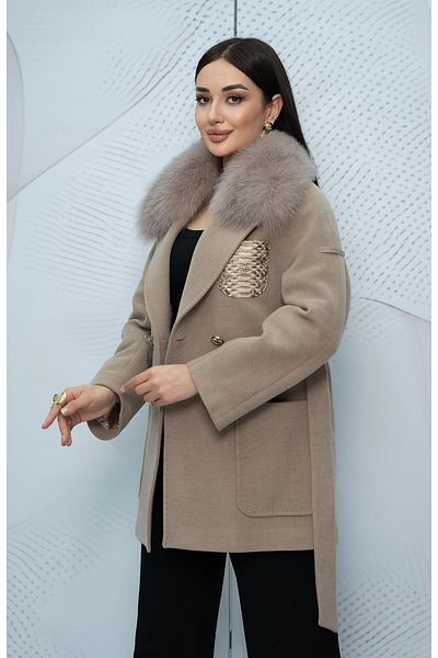 Eccim Fashion Leather Pocket Detailed Collar Short Women's Coat