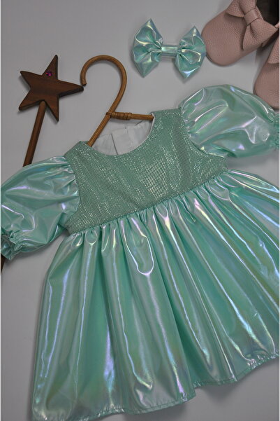 ministok Water Green Toka Aksesuarlı Kız Bebek Elbise