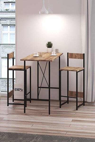 EGEMEV 100/45 Bar Masası 1 Masa 2 Sandalye Mutfak Masası Yemek Masası 2 Kişil...
