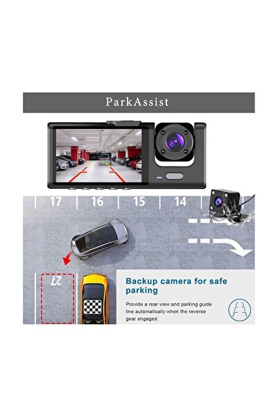 Concord 1080hd Yüksek Kalite 3 Kameralı Dash Kamera Döngü Kaydı Gece Görüş Araç Kamerası Araba
