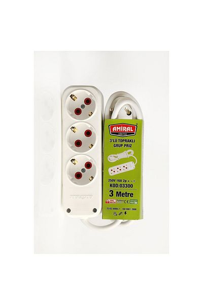 Easy Tedarik 3-Plus Grounded Group Socket with 3 Meter Cable