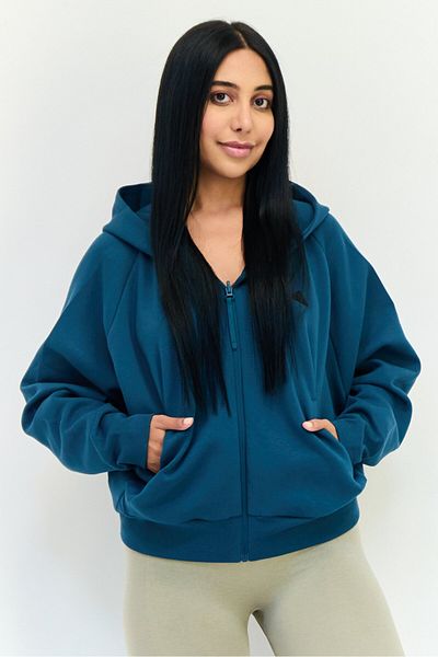 adidas Women Sportswear Fit Long Sleeve Outdoor Hoodie, Dark Teal Blue