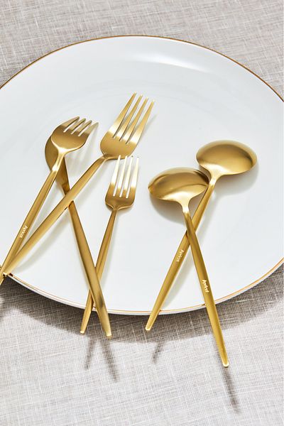 Apricot Faro Mad Gold 24 Piece 6 Person Fork Spoon Knife Boxed