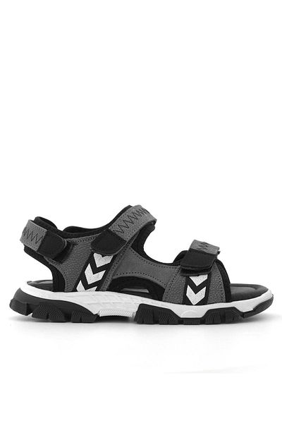 Rakerplus Genuine Leather Gray Black Velcro Boys Sandals