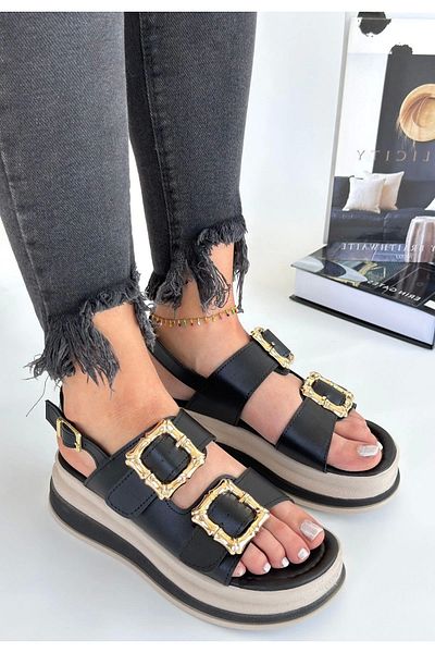 KAZAX Stan Black Skin Sandals