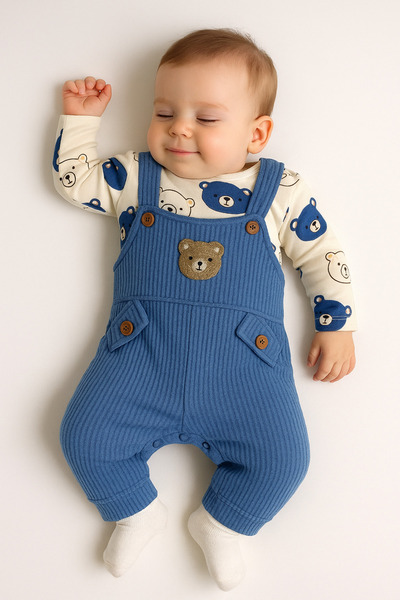 NAFİTTO Ayı Nakışlı Erkek Bebek Tulum 3’lü Tulum Seti – Zıbın, Tulum Ve Çorap...