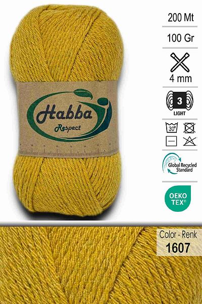 habba respect Acrylic Classic Hand Knitting Yarn - Scarf Beanie Sweater Yarn 1607 - Mustard