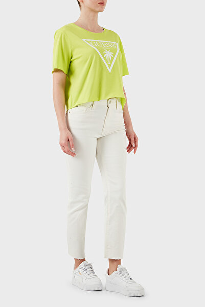 Guess Ss Cn Logo Βαμβακερό μπλουζάκι με κομμένη εφαρμογή E02I01JA914 CROP E02I01 JA914 G8BU