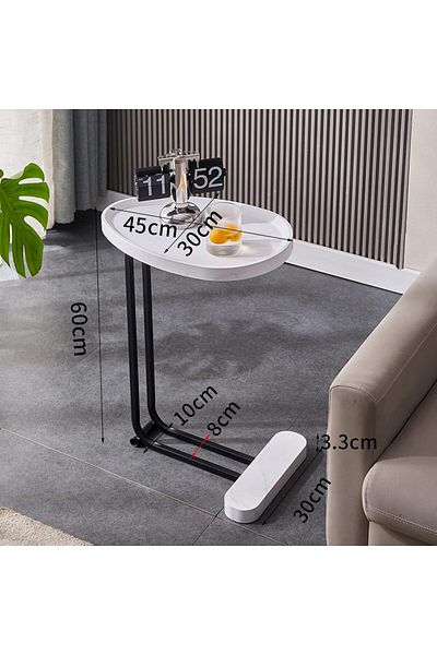 1st Scandinavian Wood Coffee Serving Table C-Shape Design - White & Gold