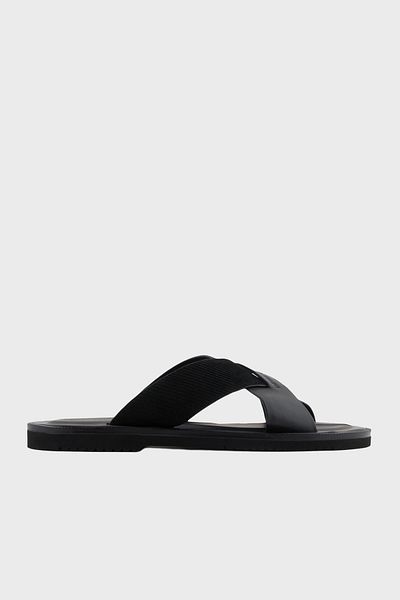 Emporio Armani Genuine Leather and Suede Detailed Cross Double Banded Slippers Men's Slippers X4P124 Xr340 K001