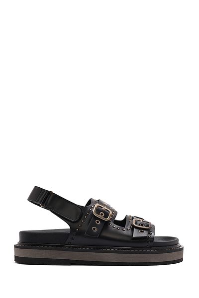 Derimod Women's Black Buckle Thick Sole Sandals 25Sfe400718