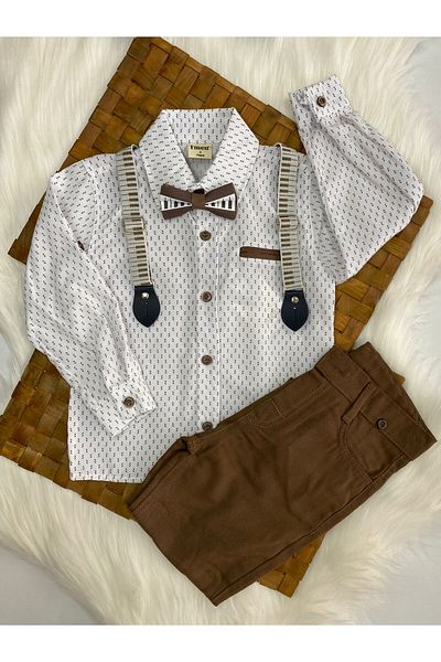 BİGÜMEX Boy's Patterned Shirt Brown Color Set of 4