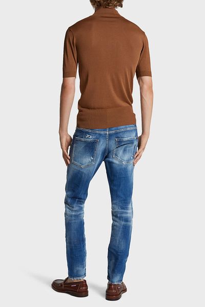 DSquared2 جينز رجالي من القطن المطاطي بقصة ضيقة وخصر عادي وضيق الساق S71LB1577 S30342 470
