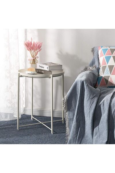 1st White Round Coffee Serving Table with Detachable Top Tray - 60x45 cm