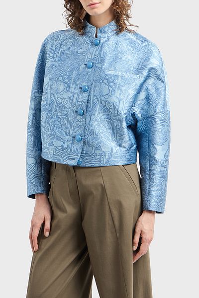 Emporio Armani Regular Fit Stand Collar All Jacquard Jacket Jacket Ew001548 Te13445 F9024