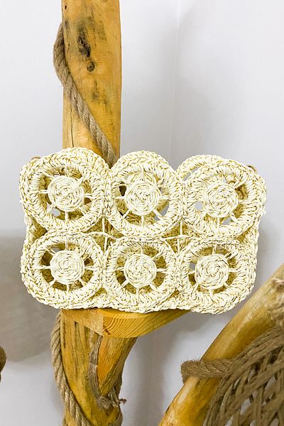 Mila Ecru Glitter Straw Hand Knitted Ring Motif Bag