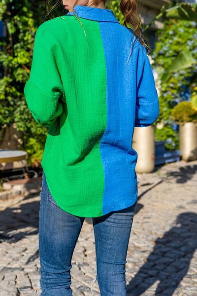 bacc Cămașă casual de damă, albastru închis, muselină, bloc de culoare Bcbsk-25700-3458