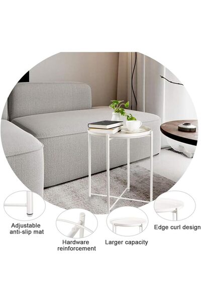 1st White Round Coffee Serving Table with Detachable Top Tray - 60x45 cm