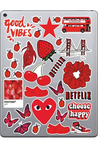 hediyenebak Red Themed Sticker Set |   Laptop Agenda Pc Tablet Phone Notebook Sticker Bullet Journal