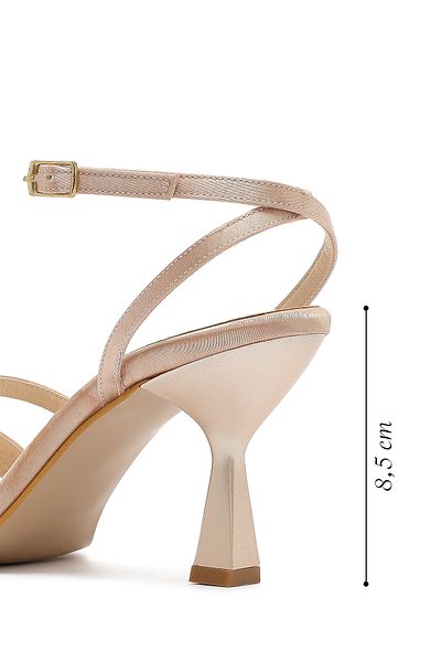 Derimod Women's Beige Ankle Strap Heeled Sandals 25Sfe39046F