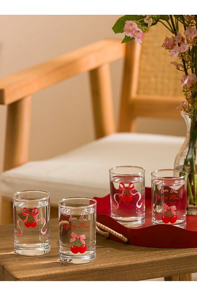 LC Waikiki Lcw Home Mixed Cherry Printed Glass Water Glass Set of 4 125 ml
