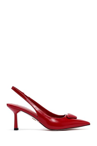 Derimod Women's Red Open Back Thin Heeled Leather Shoes 25SFD494122