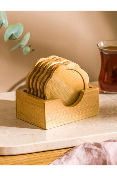 LC Waikiki Lcw Home Brown Wooden Coaster Set