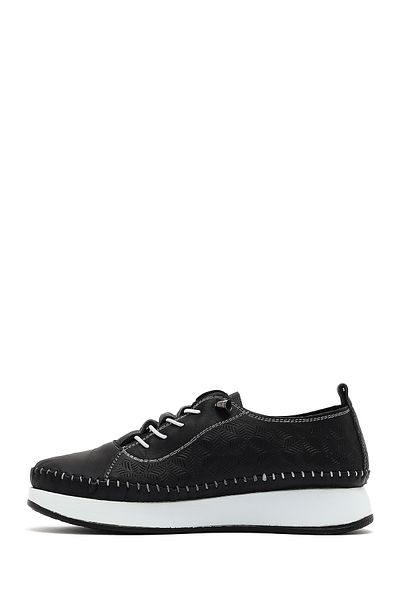 Derimod Women's Black Lace-Up Thick Sole Patterned Leather Comfort Shoes 25Sfd334318