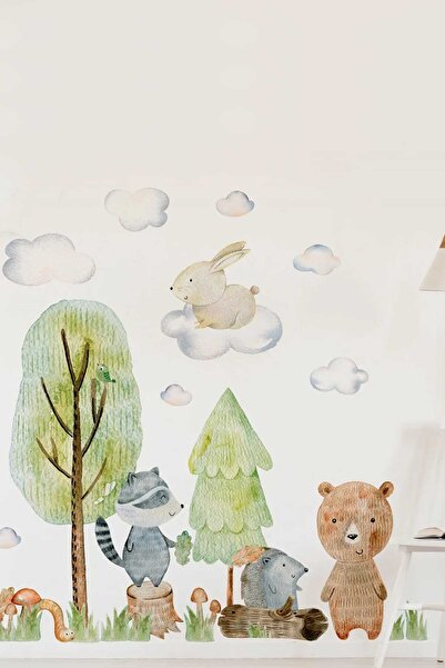 KT Decor Set de autocolante de perete pentru camera copiilor Woodland Cute Fo...